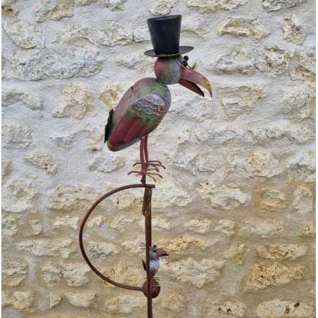 Móvil decorativo de jardín cuervo y cría de metal