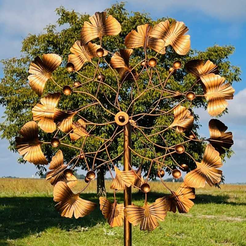 Molino de viento jardín Falloux con hojas de ginkgo en metal