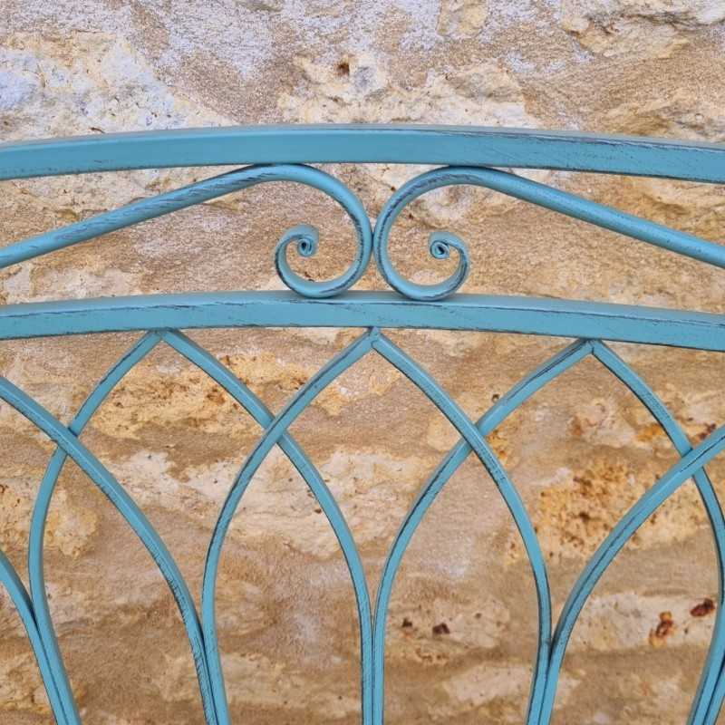 Banc arche de jardin fer forgé patiné vert antique confortable