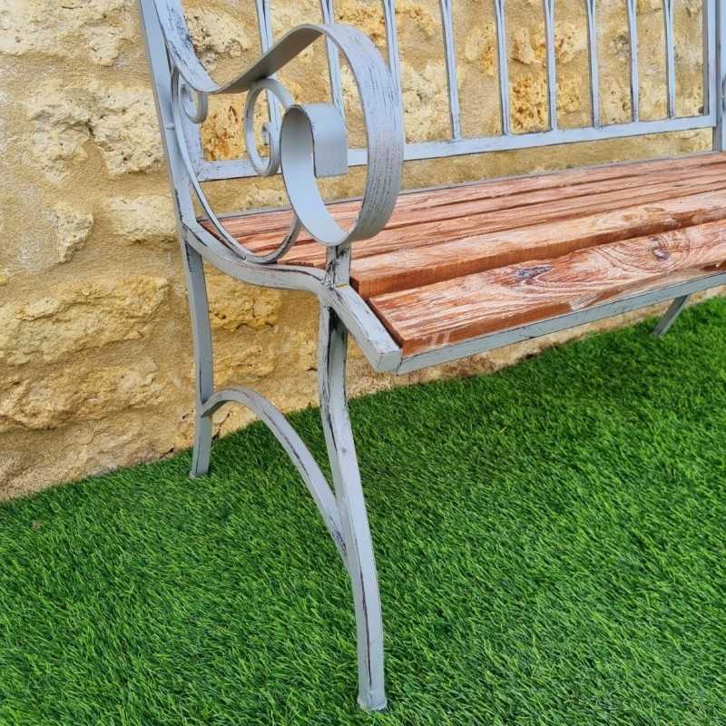 Banco de jardín de hierro forjado y madera