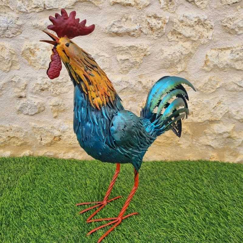 Gallo decorativo de metal multicolor