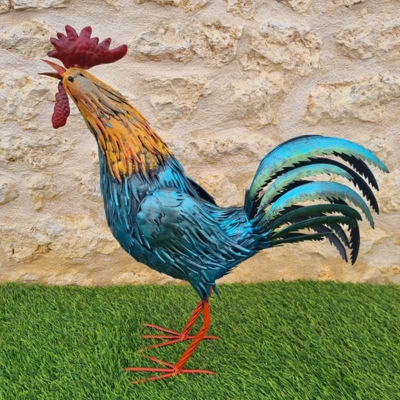 Gallo decorativo de metal multicolor