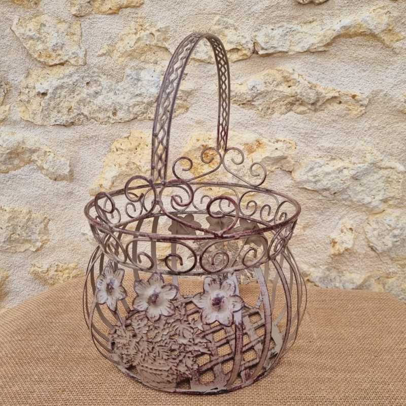 Panier en fer bordeaux beige