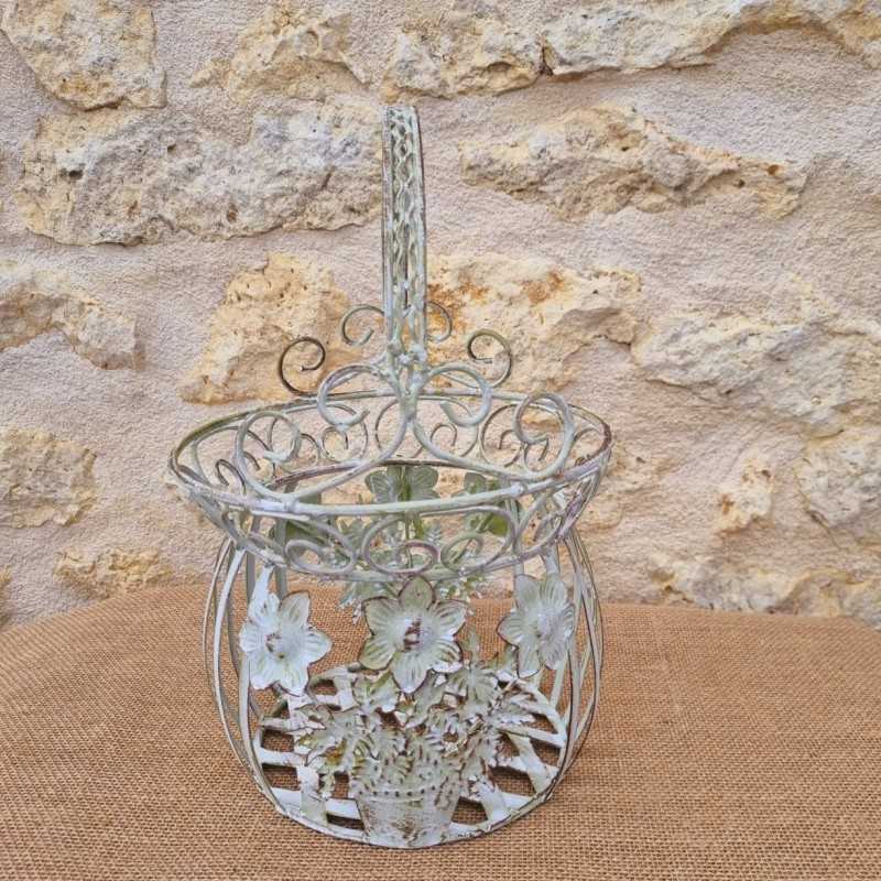 Panier en fer vert beige marron