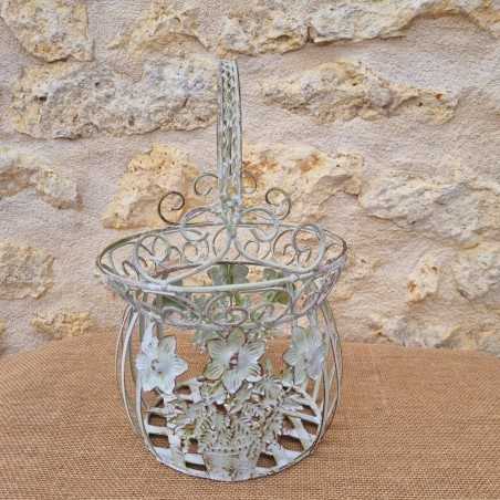 Panier en fer vert beige marron