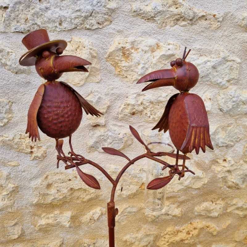 Pluviomètre décoratif motif corbeaux couleur rouille 127 cm 39,90 € LEZARD DU JARDIN