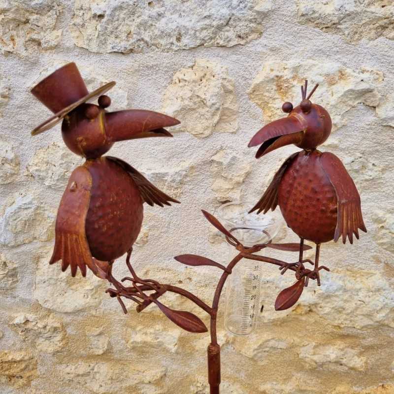 Pluviomètre décoratif motif corbeaux couleur rouille 127 cm 39,90 € LEZARD DU JARDIN