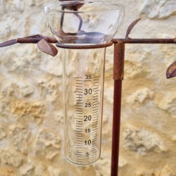 Pluviómetro para clavar con motivo de gato y ratón Tutor de planta Decoración de jardín en hierro patinado con embudo Tubo de vi