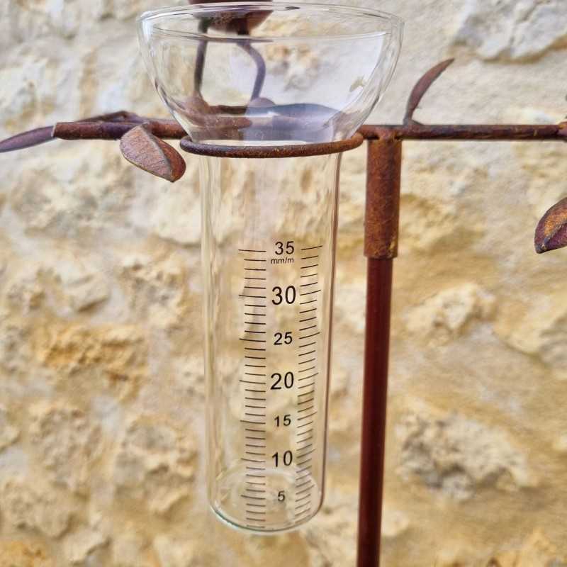 Pluviómetro para clavar con motivo de gato y ratón Tutor de planta Decoración de jardín en hierro patinado con embudo Tubo de vi