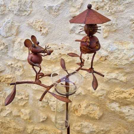 Pluviomètre à piquer motif chat et souris Tuteur Plante Décoration de Jardin en Fer Patiné et entonnoir Tube en Verre 39,90 € L