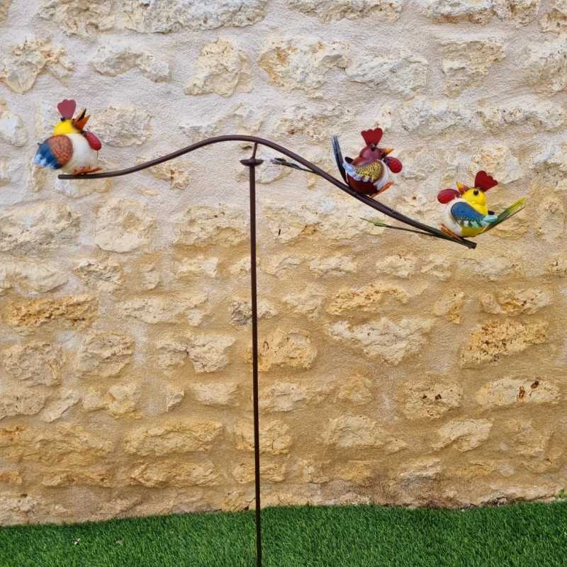 Pic Tuteur Mobile de Jardin Motif Poules Hauteur 130 cm