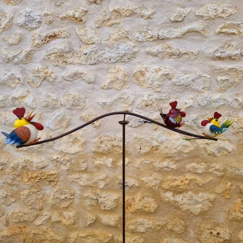 Pic Tuteur Mobile de Jardin Motif Poules Hauteur 130 cm