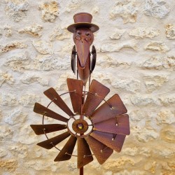 Pic, éolienne de jardin en fer motif corbeau aspect rouille 55,90 € LEZARD DU JARDIN
