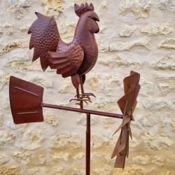 Pincho, molino de viento decorativo para jardín en hierro con motivo de gallo y acabado óxido 54,90 € LEZARD DU JARDIN