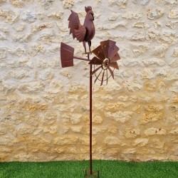Pincho, molino de viento decorativo para jardín en hierro con motivo de gallo y acabado óxido 54,90 € LEZARD DU JARDIN