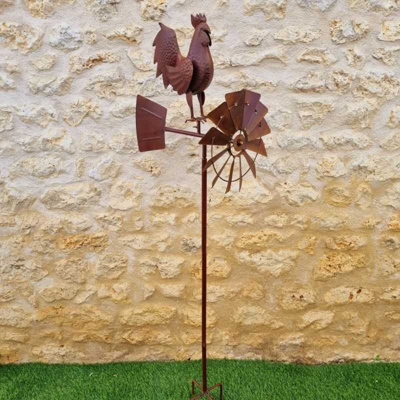 Pincho, molino de viento decorativo para jardín en hierro con motivo de gallo y acabado óxido 54,90 € LEZARD DU JARDIN