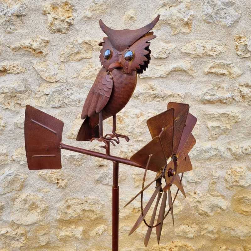 Pincho, molino de viento decorativo para jardín en hierro con motivo de búho acabado óxido 54,90 € LEZARD DU JARDIN