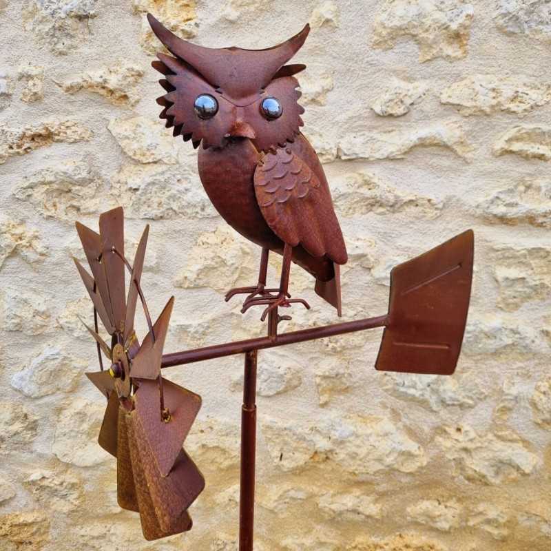Pincho, molino de viento decorativo para jardín en hierro con motivo de búho acabado óxido 54,90 € LEZARD DU JARDIN
