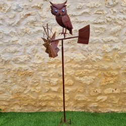 Pincho, molino de viento decorativo para jardín en hierro con motivo de búho acabado óxido 54,90 € LEZARD DU JARDIN
