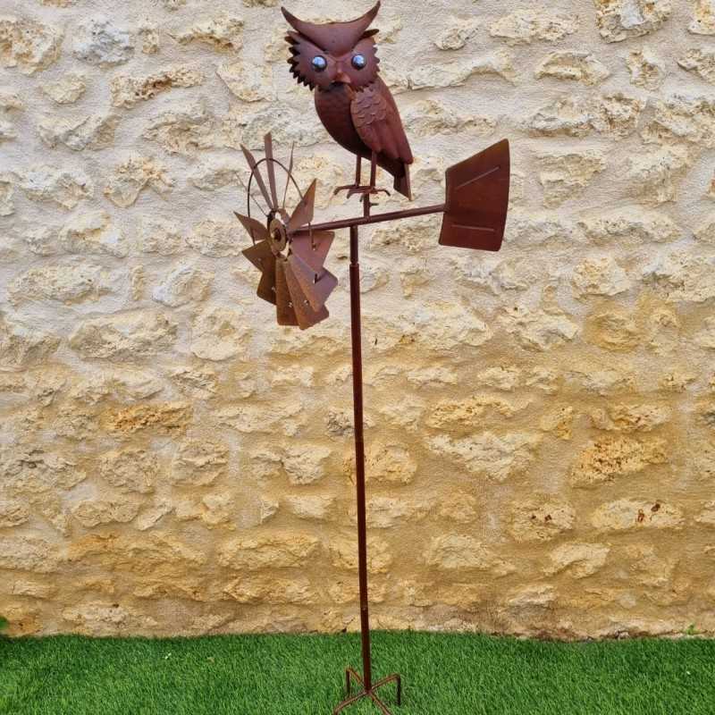 Pincho, molino de viento decorativo para jardín en hierro con motivo de búho acabado óxido 54,90 € LEZARD DU JARDIN