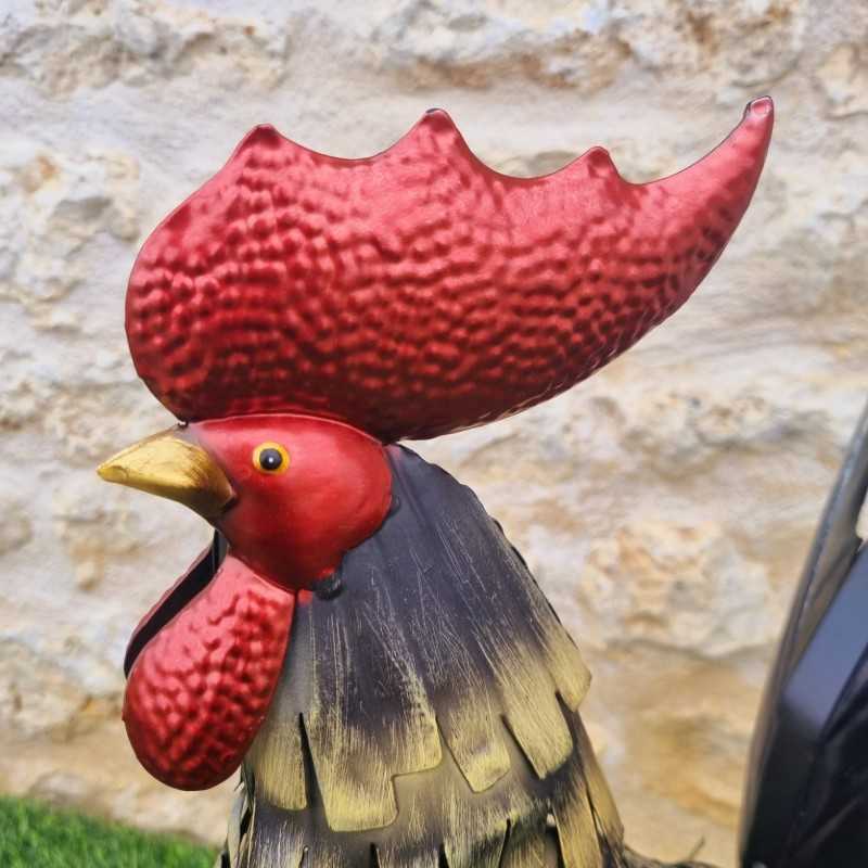 Coq en fer en deux tailles couleur doré noir et rouge