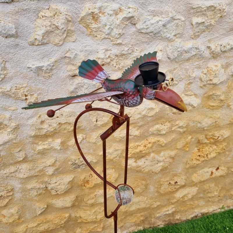 Balancín de jardín con pájaro multicolor – Vista frontal