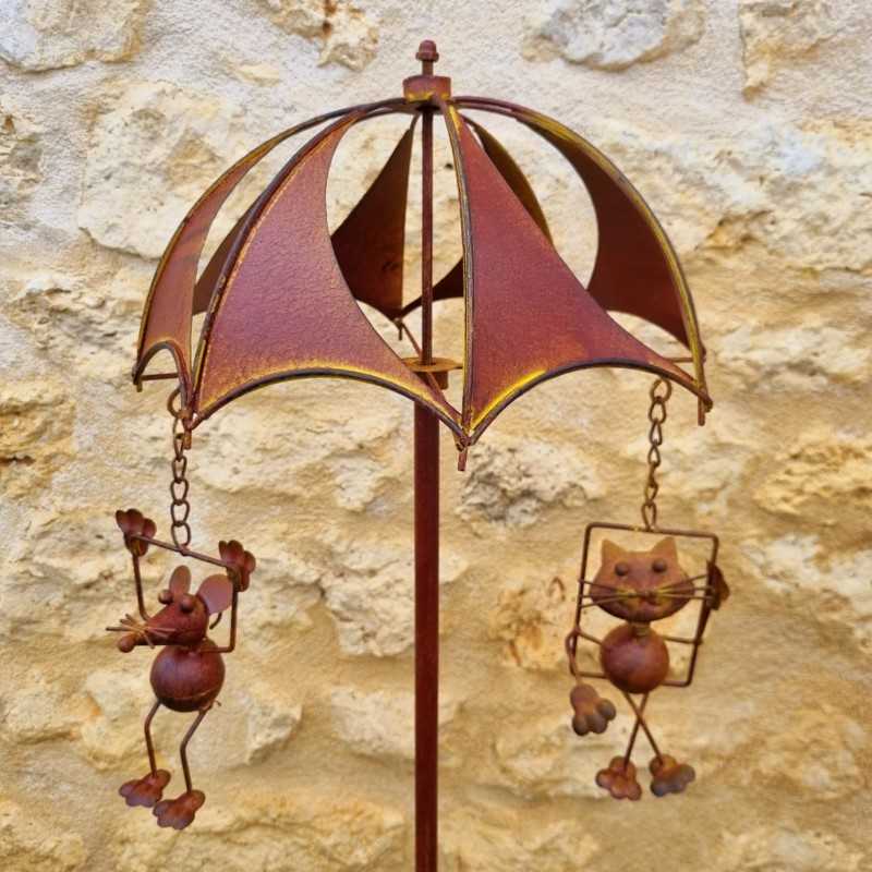 Pic de Jardin Décoratif - Mobile Éolienne en Fer Chat et Souris | Lézard du Jardin