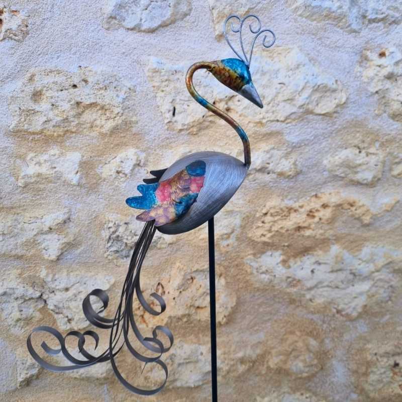 Pavo real decorativo de metal con estaca – 103 cm