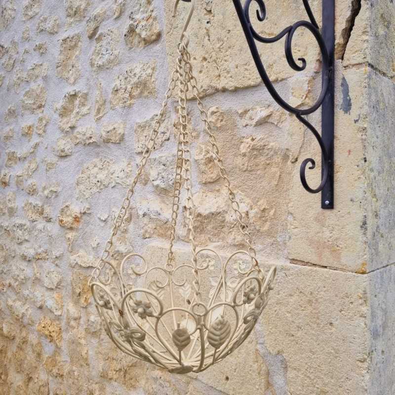 Cesta colgante para plantas de hierro beige envejecido marrón