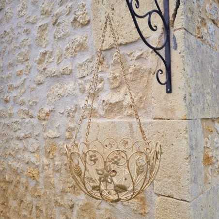 Panier Porte Plante Suspendue en fer beige patiné marron