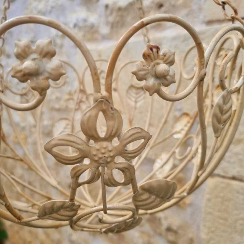 Cesta colgante para plantas de hierro beige envejecido marrón