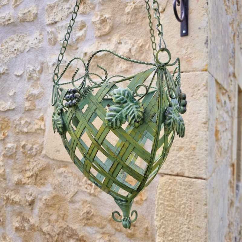 Panier Porte Plante Suspendue en fer vert patiné jaune et marron