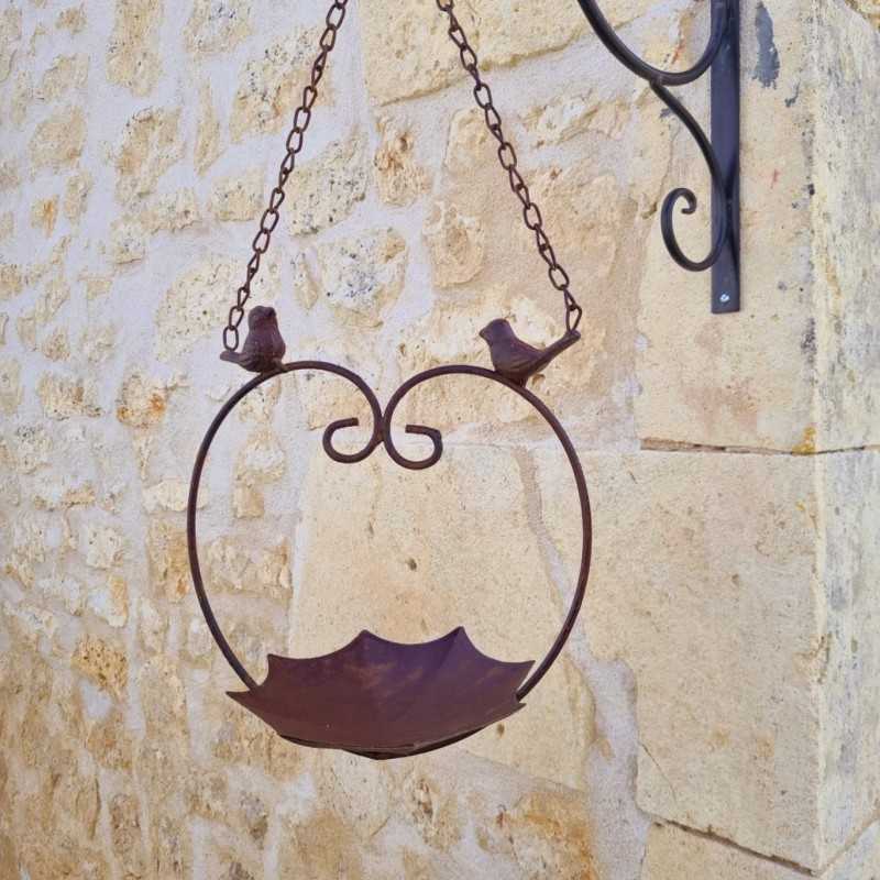 Mangeoire à oiseaux suspendue en fer coeur