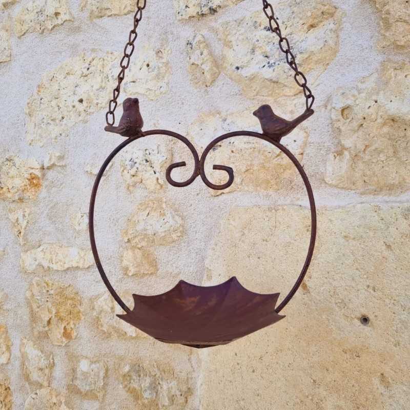 Mangeoire à oiseaux suspendue en fer coeur