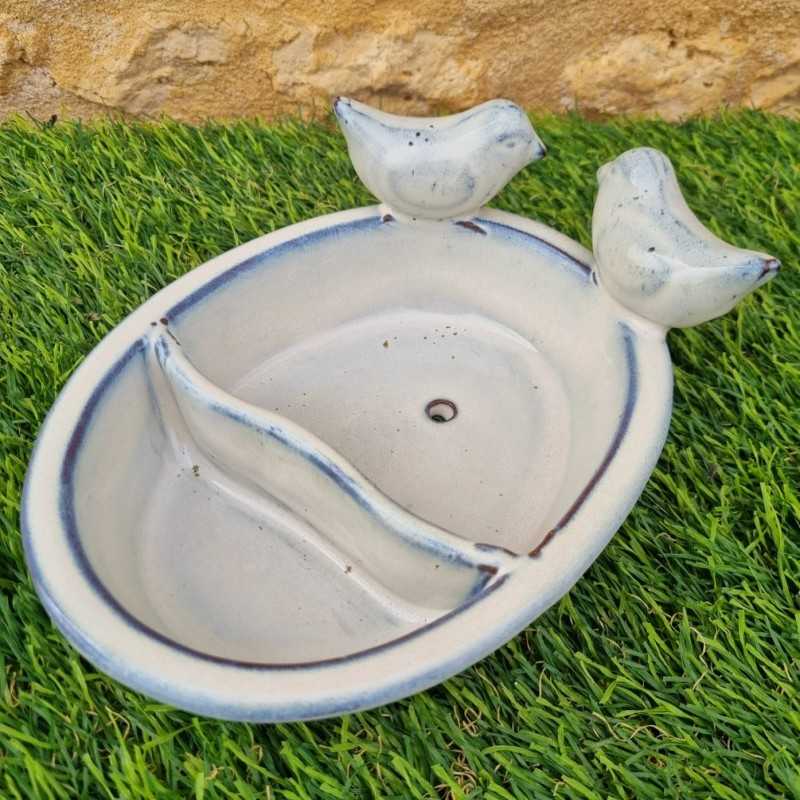 Baño para pájaros, comedero de barro cocido para colocar blanco azul 28,90 € LEZARD DU JARDIN