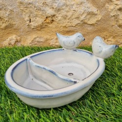 Baño para pájaros, comedero de barro cocido para colocar blanco azul 28,90 € LEZARD DU JARDIN