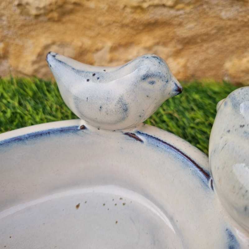 Baño para pájaros, comedero de barro cocido para colocar blanco azul 28,90 € LEZARD DU JARDIN