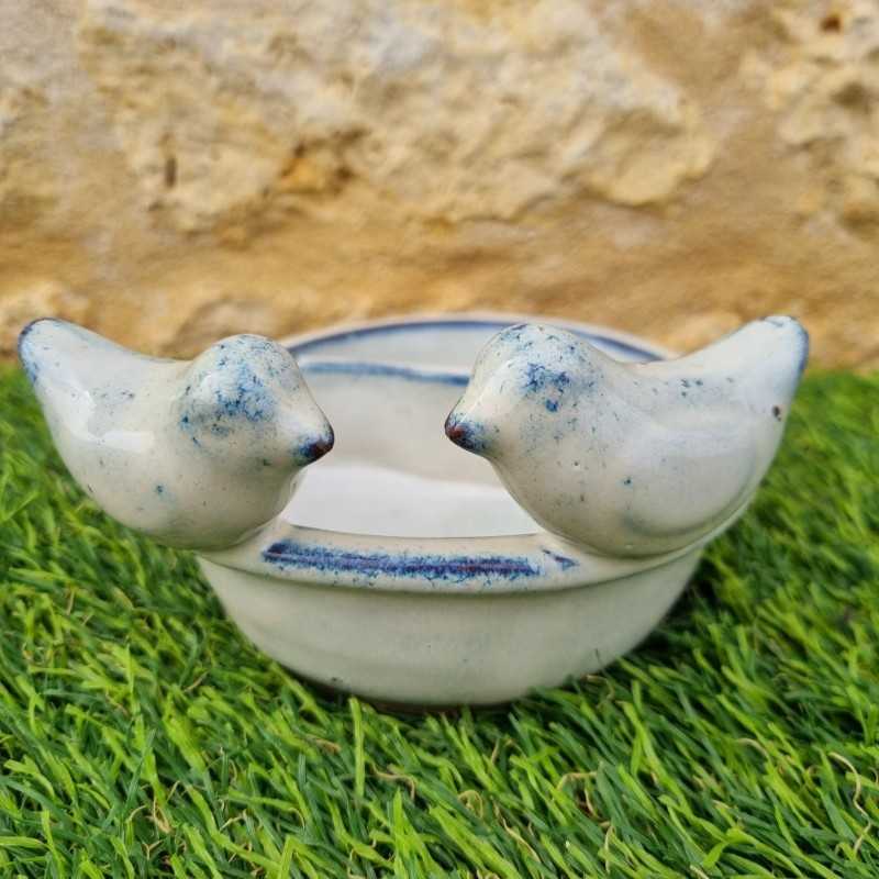 Baño para pájaros, comedero de barro cocido para colocar blanco azul 28,90 € LEZARD DU JARDIN