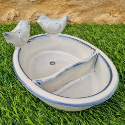 Baño para pájaros, comedero de barro cocido para colocar blanco azul 28,90 € LEZARD DU JARDIN