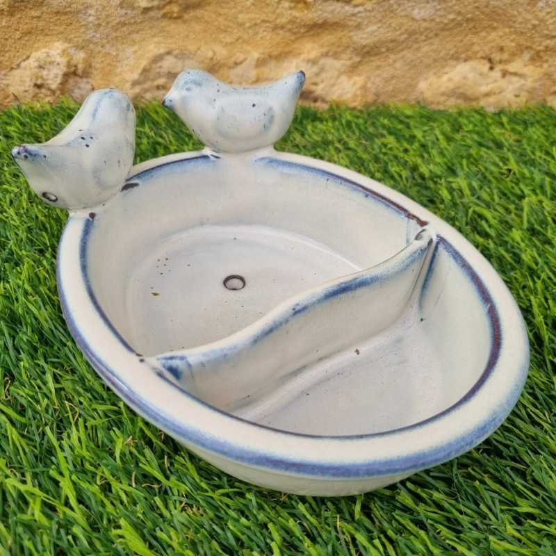 Baño para pájaros, comedero de barro cocido para colocar blanco azul 28,90 € LEZARD DU JARDIN