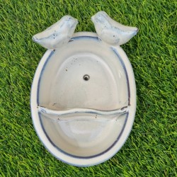Baño para pájaros, comedero de barro cocido para colocar blanco azul 28,90 € LEZARD DU JARDIN