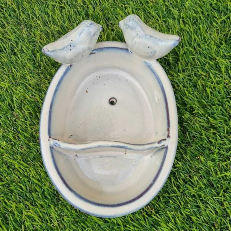 Baño para pájaros, comedero de barro cocido para colocar blanco azul 28,90 € LEZARD DU JARDIN