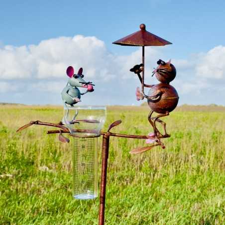 Pluviómetro decorativo con gato y ratón – 117 cm
