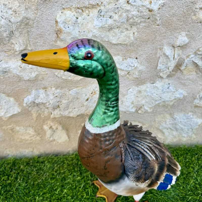 Estatua de pato ánade real de metal para jardín