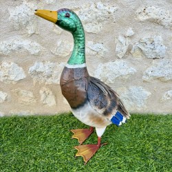 Estatua de pato ánade real de metal para jardín