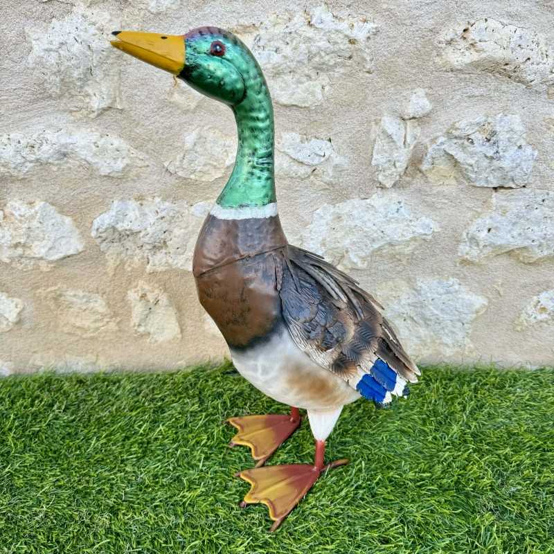 Estatua de pato ánade real de metal para jardín