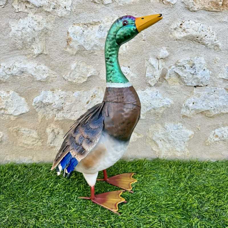 Estatua de pato ánade real de metal para jardín
