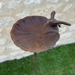 Baño para pájaros con estaca de hierro fundido