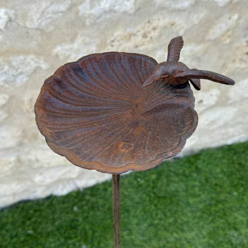 Baño para pájaros con estaca de hierro fundido