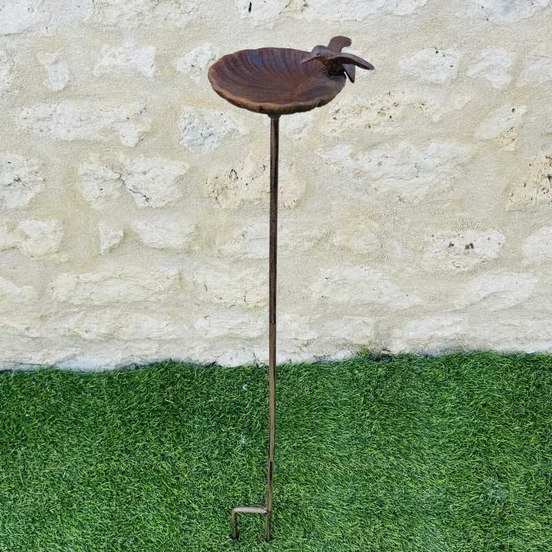 Baño para pájaros con estaca de hierro fundido